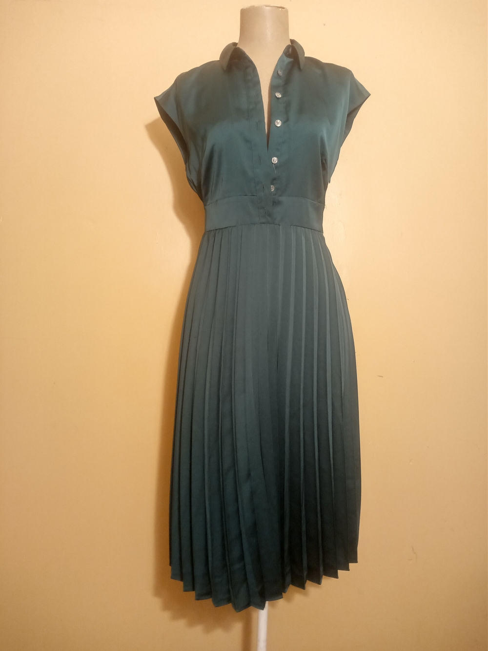 J. Crew Teal Pleated Midi Shirt Dress